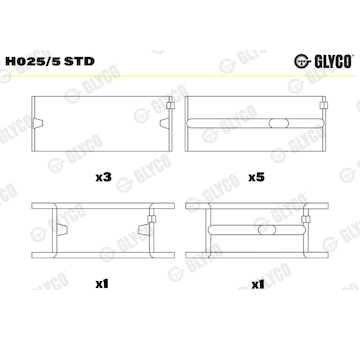 Hlavní ložiska klikového hřídele GLYCO H025/5 STD