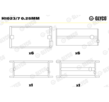 Hlavní ložiska klikového hřídele GLYCO H1023/7 0.25mm