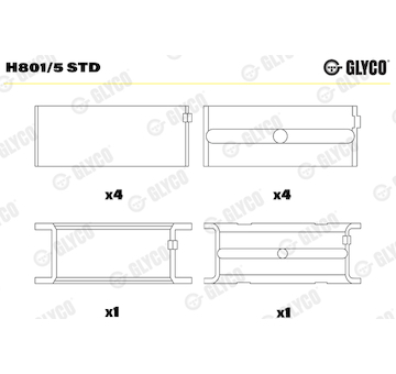 Hlavní ložiska klikového hřídele GLYCO H801/5 STD