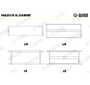 Hlavní ložiska klikového hřídele GLYCO H821/5 0.25mm