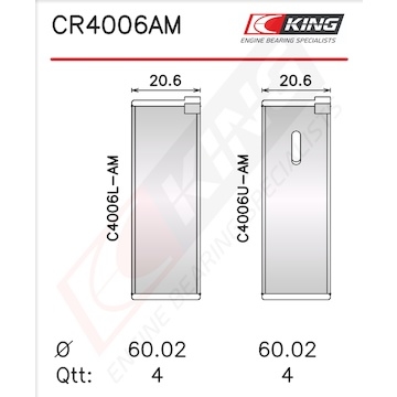 Pánev ojničního ložiska KING CR4006AM0.75