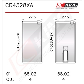 Pánev ojničního ložiska KING CR4328XA0.25