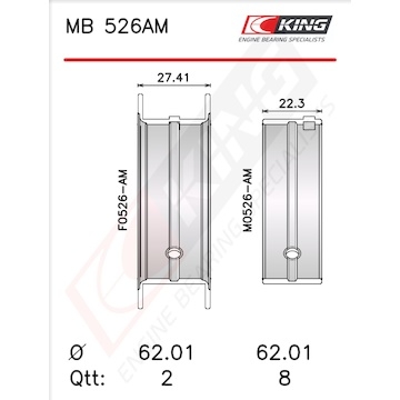 Sada ložiskových pánví pro klikový hřídel KING MB 526AM1.0