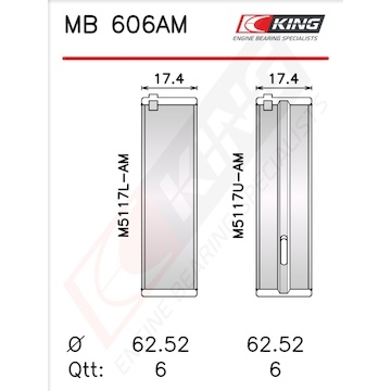 Sada ložiskových pánví pro klikový hřídel KING MB 606AM1.0