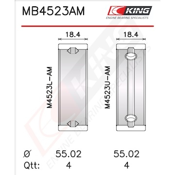 Sada ložiskových pánví pro klikový hřídel KING MB4523AM0.5