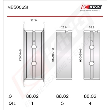 Sada ložiskových pánví pro klikový hřídel KING MB5006SI1.0