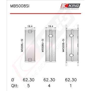 Sada ložiskových pánví pro klikový hřídel KING MB5008SI0.75
