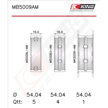 Sada ložiskových pánví pro klikový hřídel KING MB5009AM