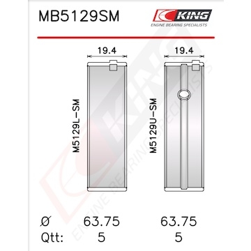 Sada ložiskových pánví pro klikový hřídel KING MB5129SM0.5