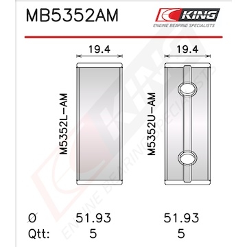 Sada ložiskových pánví pro klikový hřídel KING MB5352AM1.0