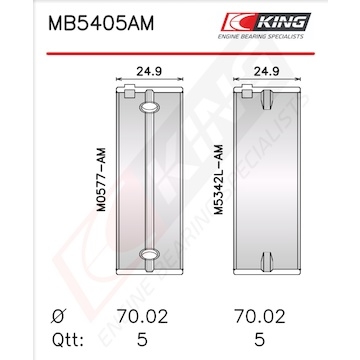 Sada ložiskových pánví pro klikový hřídel KING MB5405AM0.25