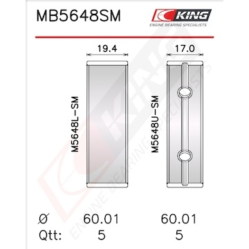 Sada ložiskových pánví pro klikový hřídel KING MB5648SM0.75