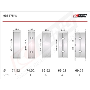 Sada ložiskových pánví pro klikový hřídel KING MB5675AM0.5