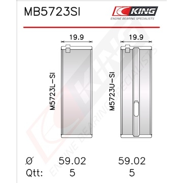 Sada ložiskových pánví pro klikový hřídel KING MB5723SI