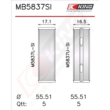 Sada ložiskových pánví pro klikový hřídel KING MB5837SI0.25