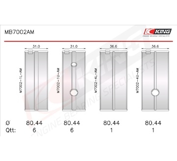 Sada ložiskových pánví pro klikový hřídel KING MB7002AM 050