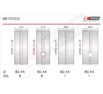 Sada ložiskových pánví pro klikový hřídel KING MB7003CA 050