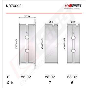Sada ložiskových pánví pro klikový hřídel KING MB7009SI0.75