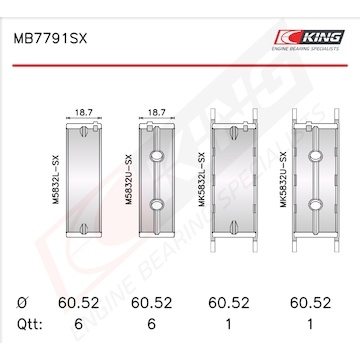 Sada ložiskových pánví pro klikový hřídel KING MB7791SX