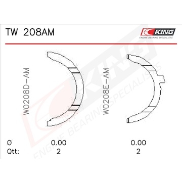 Sada přítlačných podložek, kliková hřídel KING TW 208AM0.75