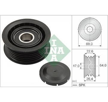Vratná/vodicí kladka, klínový žebrový řemen INA 532 0160 10