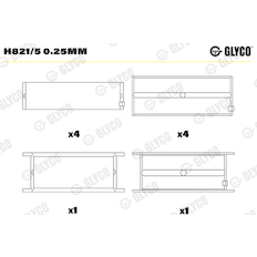 Hlavní ložiska klikového hřídele GLYCO H821/5 0.25mm